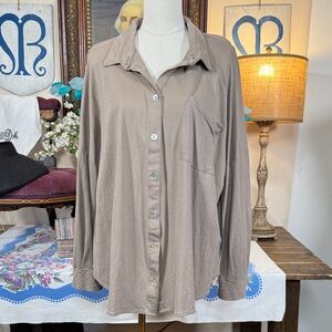 Blumin Taupe Relaxed Fit Button-Up Shirt with Pocket